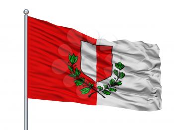 Poreca City Flag On Flagpole, Country Croatia, Isolated On White Background