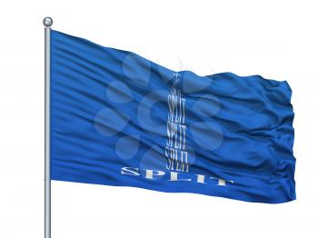 Split City Flag On Flagpole, Country Croatia, Isolated On White Background, 3D Rendering