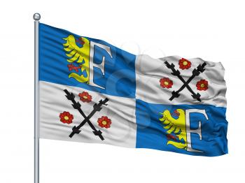 Frydek Mistek City Flag On Flagpole, Country Czech Republic, Isolated On White Background