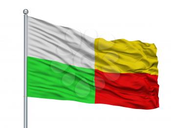 Plzen City Flag On Flagpole, Country Czech Republic, Isolated On White Background