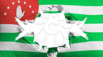 Abkhazia flag with a big hole, white background, 3d rendering
