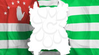 Ripped Abkhazia flying flag, over white background, 3d rendering