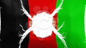 Afghanistan flag with a hole, white background, 3d rendering