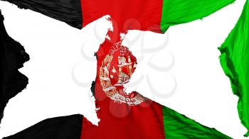 Destroyed Afghanistan flag, white background, 3d rendering