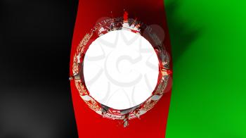 Hole cut in the flag of Afghanistan, white background, 3d rendering