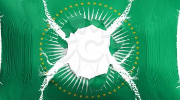 African Union flag with a hole, white background, 3d rendering