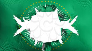 African Union flag with a big hole, white background, 3d rendering