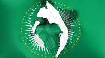 Damaged African Union flag, white background, 3d rendering