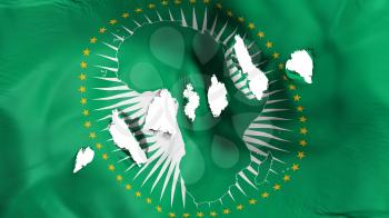 African Union flag perforated, bullet holes, white background, 3d rendering