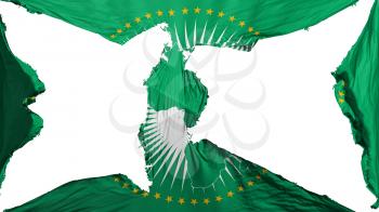 Destroyed African Union flag, white background, 3d rendering
