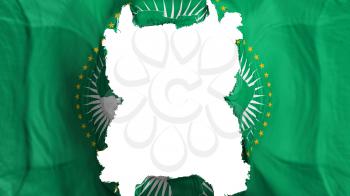 Ripped African Union flying flag, over white background, 3d rendering