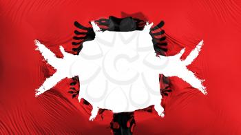 Albania flag with a big hole, white background, 3d rendering