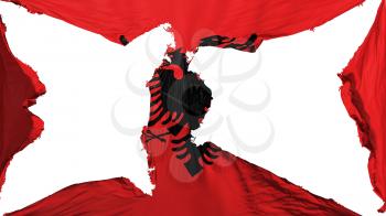 Destroyed Albania flag, white background, 3d rendering