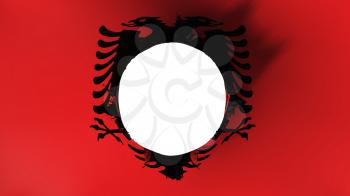 Hole cut in the flag of Albania, white background, 3d rendering