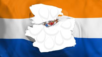 Tattered Albany city, capital of New York state flag, white background, 3d rendering