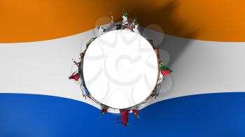 Hole cut in the flag of Albany city, capital of New York state, white background, 3d rendering