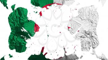 Scattered Algeria flag, white background, 3d rendering