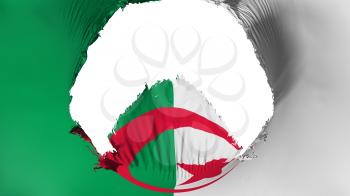 Big hole in Algeria flag, white background, 3d rendering