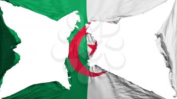 Destroyed Algeria flag, white background, 3d rendering