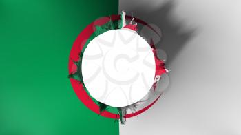 Hole cut in the flag of Algeria, white background, 3d rendering
