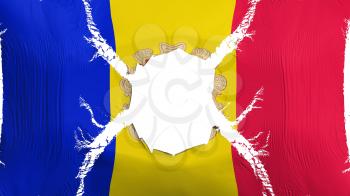 Andorra flag with a hole, white background, 3d rendering
