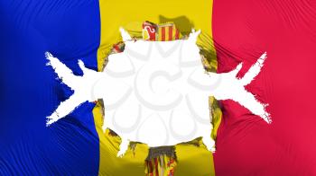 Andorra flag with a big hole, white background, 3d rendering