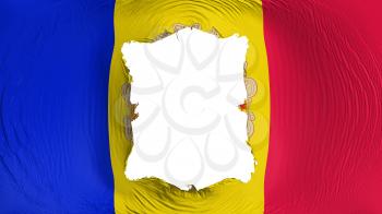 Square hole in the Andorra flag, white background, 3d rendering