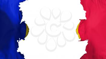 Blasted Andorra flag, against white background, 3d rendering