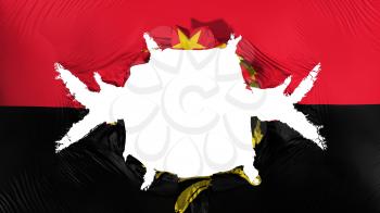 Angola flag with a big hole, white background, 3d rendering