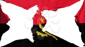 Destroyed Angola flag, white background, 3d rendering