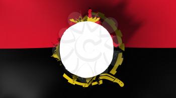 Hole cut in the flag of Angola, white background, 3d rendering