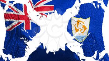 Anguilla torn flag fluttering in the wind, over white background, 3d rendering