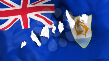 Anguilla flag perforated, bullet holes, white background, 3d rendering