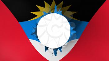 Hole cut in the flag of Antigua and Barbuda, white background, 3d rendering