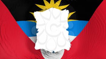 Square hole in the Antigua and Barbuda flag, white background, 3d rendering