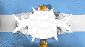 Argentina flag with a big hole, white background, 3d rendering