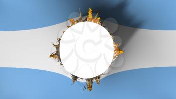 Hole cut in the flag of Argentina, white background, 3d rendering