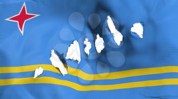 Aruba flag perforated, bullet holes, white background, 3d rendering