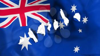 Australia flag perforated, bullet holes, white background, 3d rendering