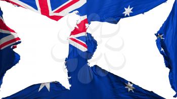 Destroyed Australia flag, white background, 3d rendering