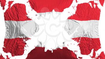 Austria torn flag fluttering in the wind, over white background, 3d rendering