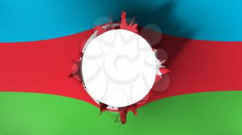 Hole cut in the flag of Azerbaijan, white background, 3d rendering