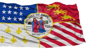 Isolated Detroit City Flag, City of Michigan State, Waving on White Background, High Resolution