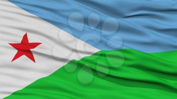 Closeup Djibouti Flag, Waving in the Wind, High Resolution