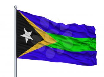 Manatuto City Flag On Flagpole, Country East Timor, Isolated On White Background