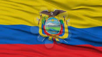 Closeup Ecuador Flag, Waving in the Wind, 3D Rendering