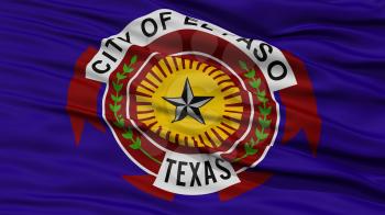Closeup of El Paso City Flag, Waving in the Wind, Texas State, United States of America
