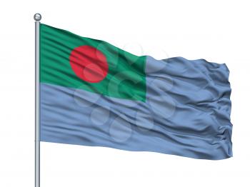 Ensign Of Bangladesh Coast Guard Flag On Flagpole, Isolated On White Background, 3D Rendering