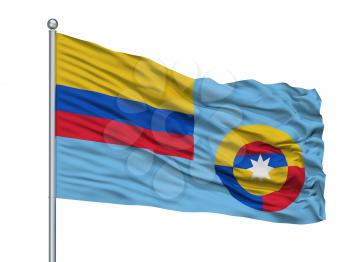 Ensign Of Colombian Air Force Flag On Flagpole, Isolated On White Background, 3D Rendering