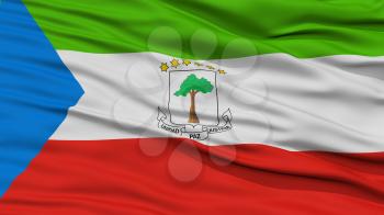 Closeup Equatorial Guinea Flag, Waving in the Wind, High Resolution
